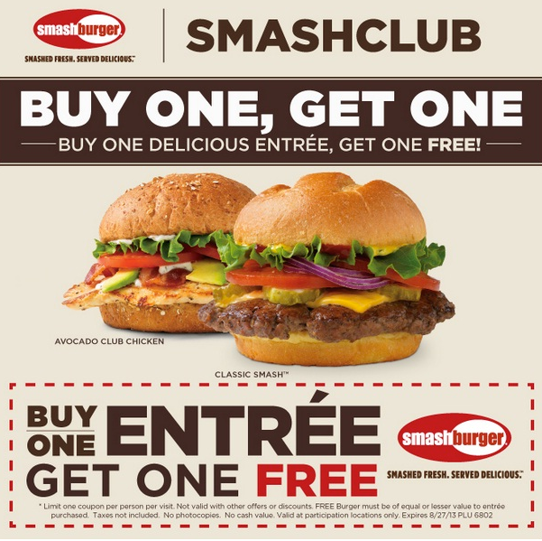 Smashburger: BOGO Free Entree Printable Coupon