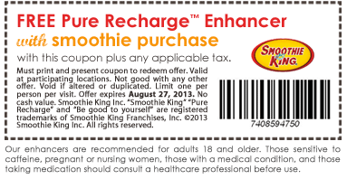 Smoothie King: Free Pure Recharge Printable Coupon