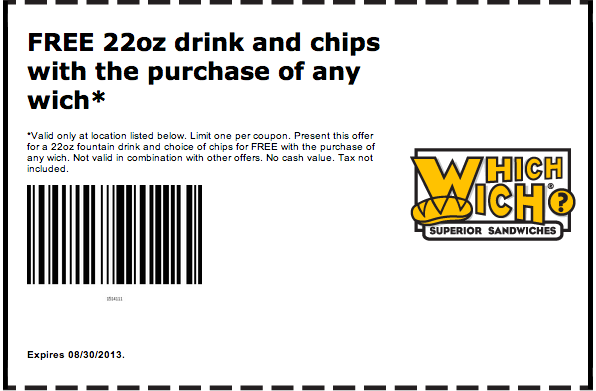 Which Wich: Free Drink Printable Coupon