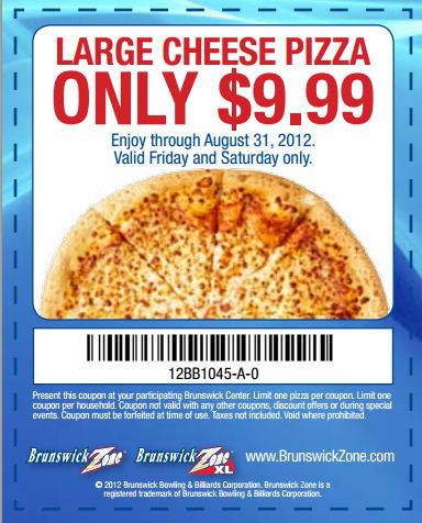 Brunswick Bowling: $9.99 Pizza Printable Coupon
