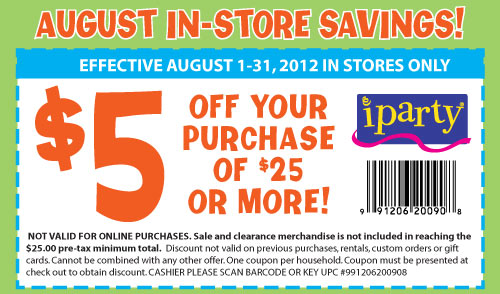 iParty: $5 off $25 Printable Coupon