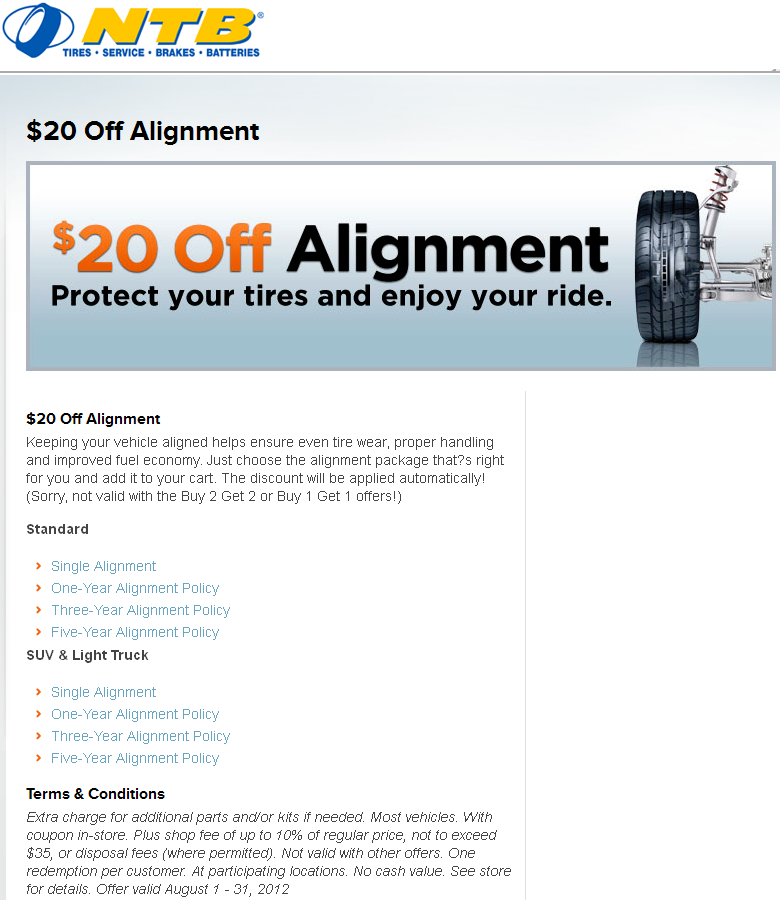 ntb tire $ 20 off alignment printable coupon see all ntb tire coupons