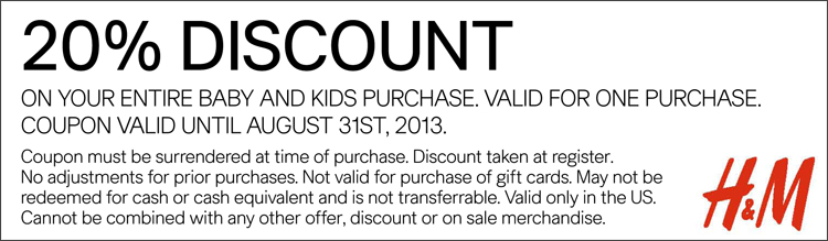 H&M: 20% off Baby & Kids Printable Coupon