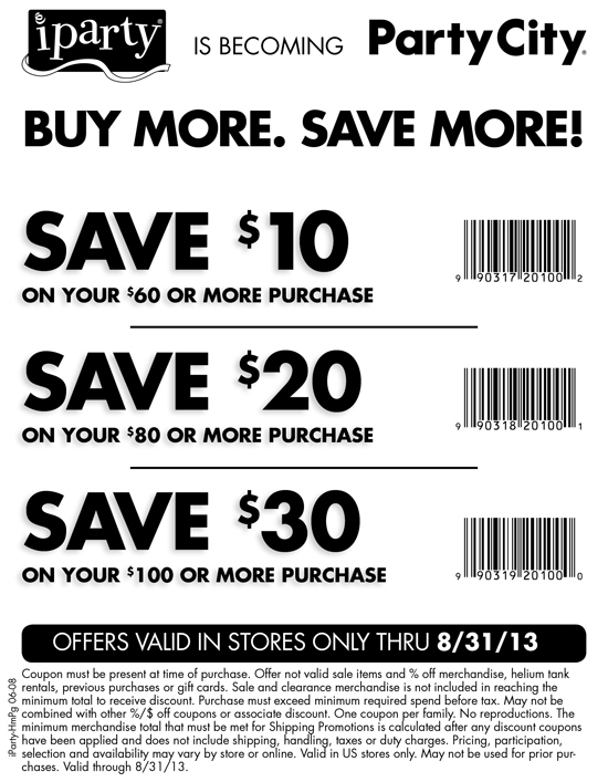 iParty: $10-$30 off Printable Coupon