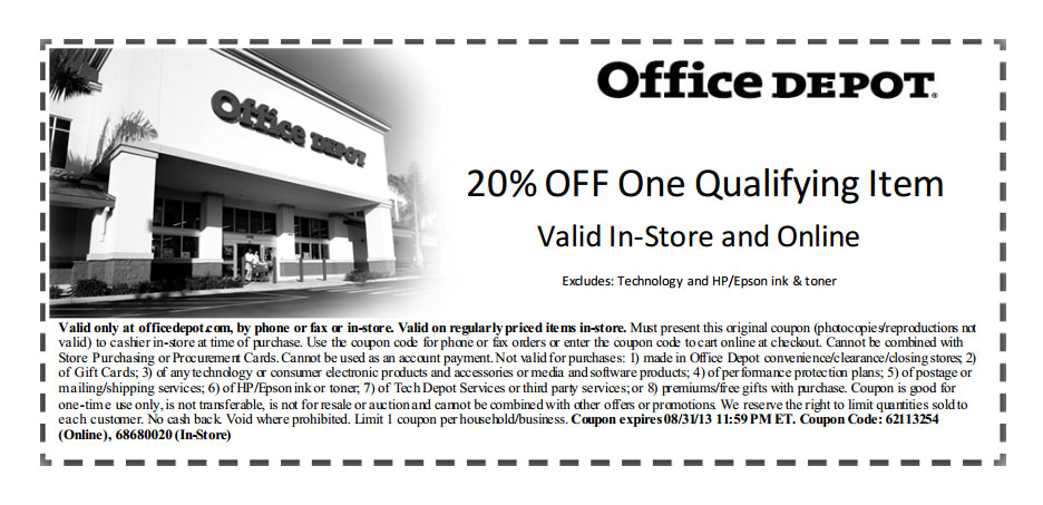 Office Depot: 20% off Item Printable Coupon