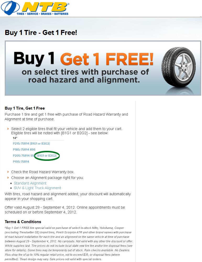 NTB Tire: B1G1 Free Tires Printable Coupon