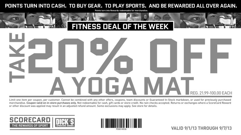 Dick's Sporting Goods: 20% off Yoga Mat Printable Coupon