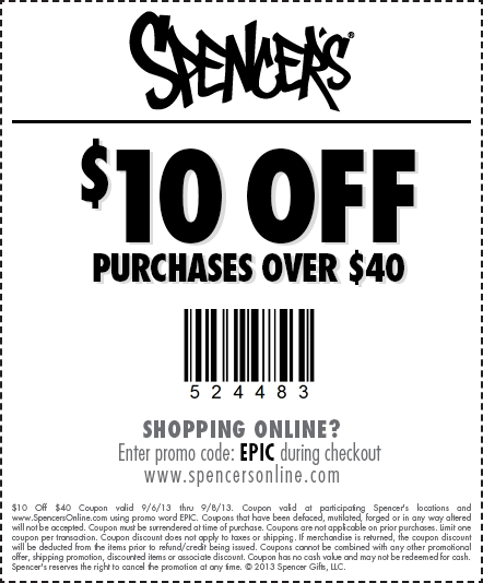 Spencer's Gifts: $10 off $40 Printable Coupon