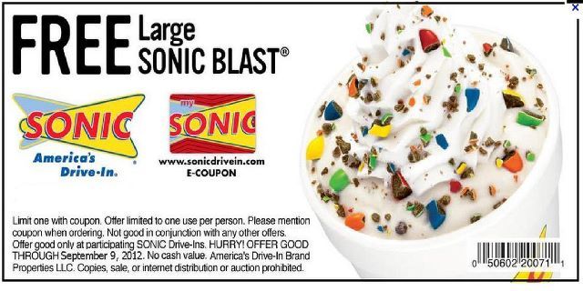 Sonic Promo Coupon Codes and Printable Coupons