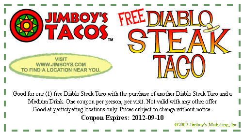 Jimboys Tacos: Free Diablo Steak Taco Printable Coupon