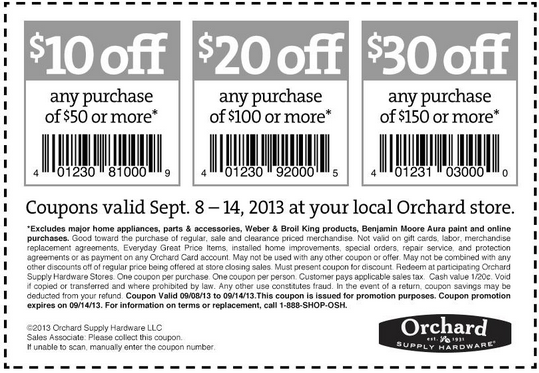 Orchard Supply Hardware: $10-$30 off Printable Coupon