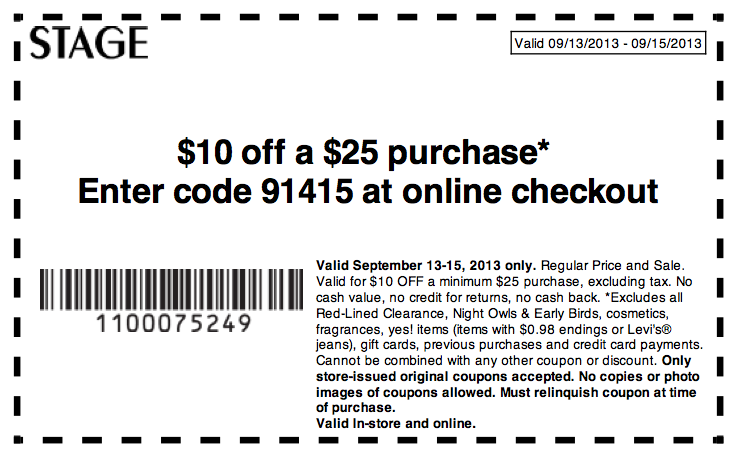 Stage Stores: $10 off $25 Printable Coupon