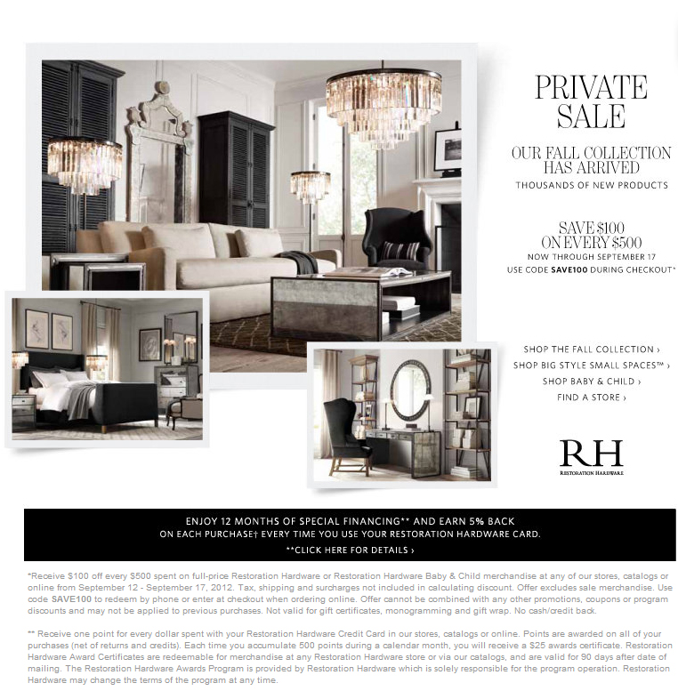 Restoration Hardware Promo Coupon Codes and Printable Coupons