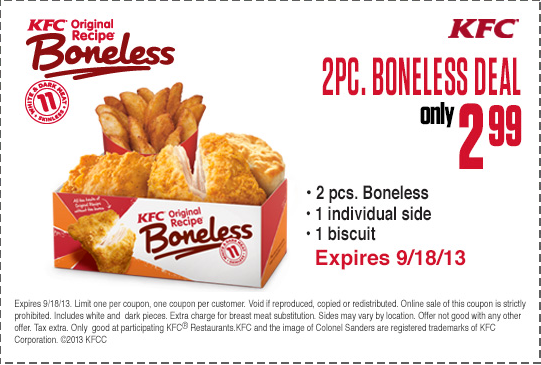KFC: $2.99 Bonless Deal Printable Coupon