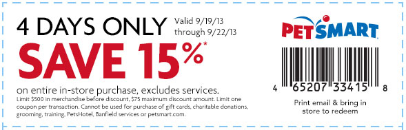 PetSmart: 15% off Printable Coupon