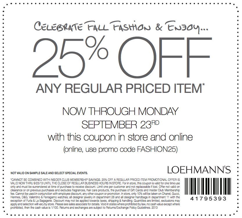 Loehmann's: 25% off Printable Coupon