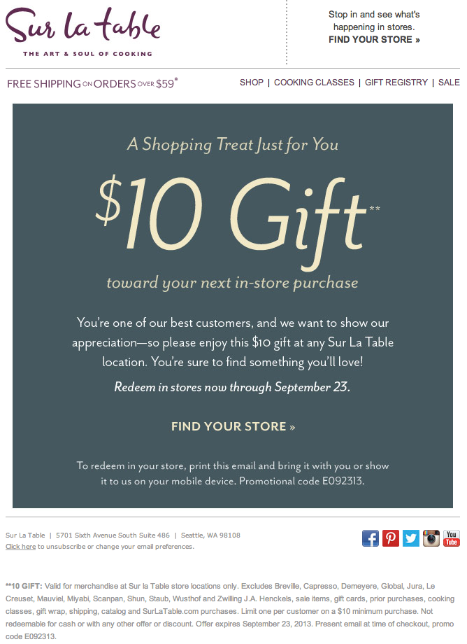 Sur La Table Promo Coupon Codes and Printable Coupons