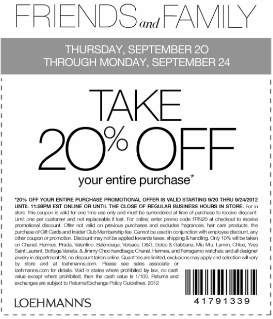 Loehmanns: 20% off Printable Coupon