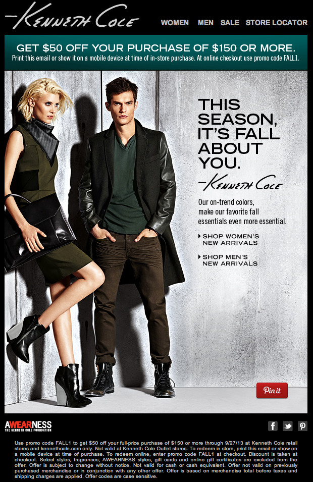Kenneth Cole Promo Coupon Codes and Printable Coupons