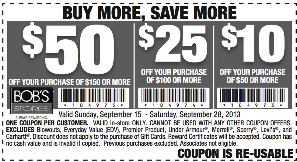 Bob's Stores Promo Coupon Codes and Printable Coupons