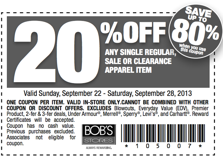 Bob's Stores: 20% off Apparel Printable Coupon