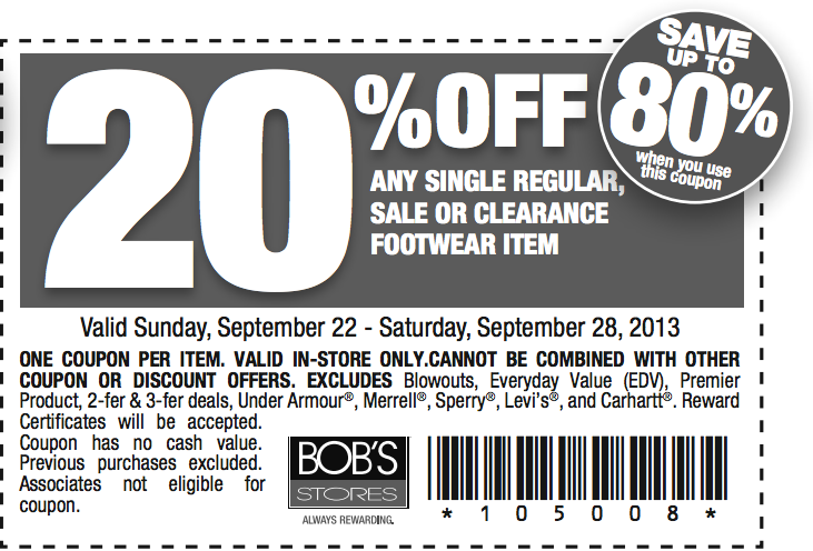 Bob's Stores: 20% off Footwear Printable Coupon