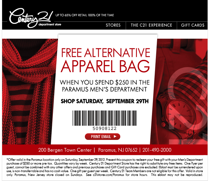 Century 21 Department Store: Free Apparel Bag Printable Coupon