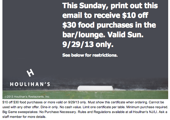 Houlihans Promo Coupon Codes and Printable Coupons