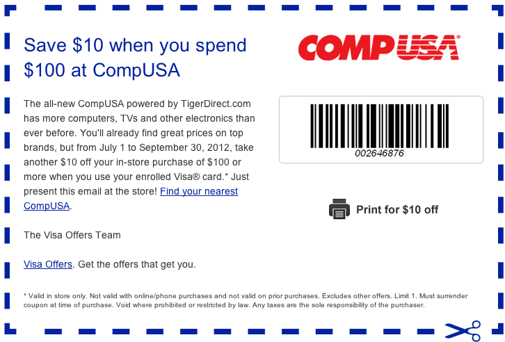 CompUSA: $10 off $100 Printable Coupon