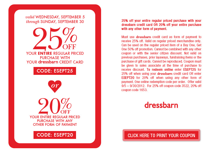 Dress Barn: 20%-25% off Printable Coupon