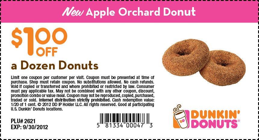 Dunkin Donuts: $1 off Dozen Donuts Printable Coupon