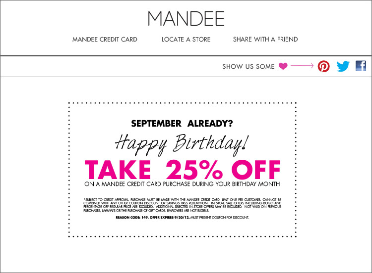 Mandee: 25% off Printable Coupon