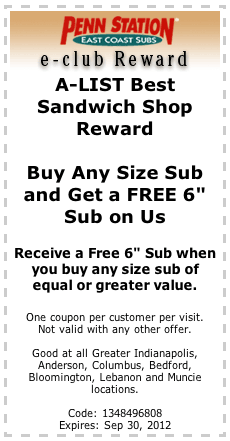 Penn Station East Cost Subs: BOGO Free Sub Printable Coupon