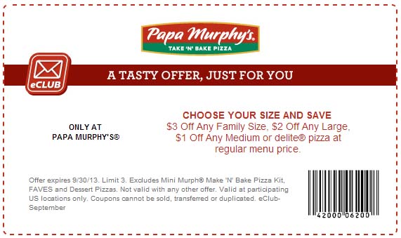 Papa Murphy's: $1-$3 off Printable Coupon