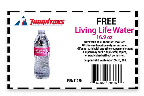 Thorntons: Free Bottled Water Printable Coupon