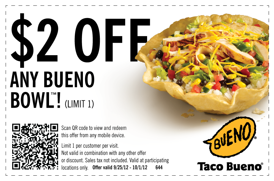 Bueno Taco: $2 off Bueno Bowl Printable Coupon