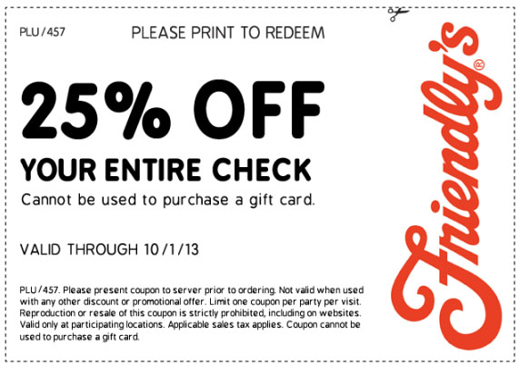 Friendly's: 25% off Printable Coupon