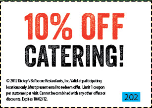 Dicky's Barbecue Pit: 10% off Catering Printable Coupon