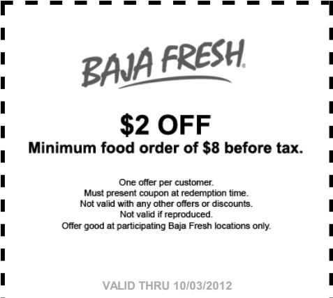 Baja Fresh Promo Coupon Codes and Printable Coupons
