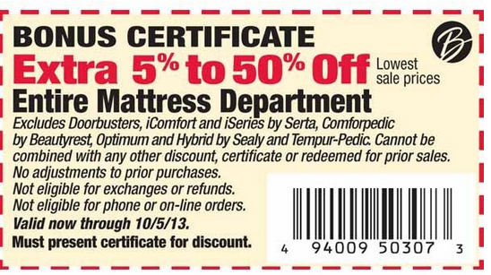 Boscovs: 5%-50% off Mattress Printable Coupon