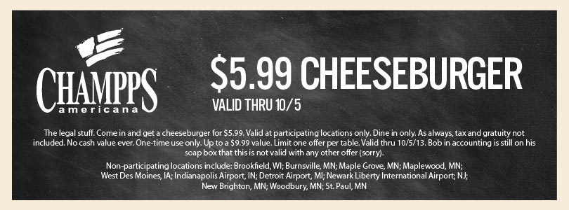 Champps: $5.99 Cheeseburger Printable Coupon