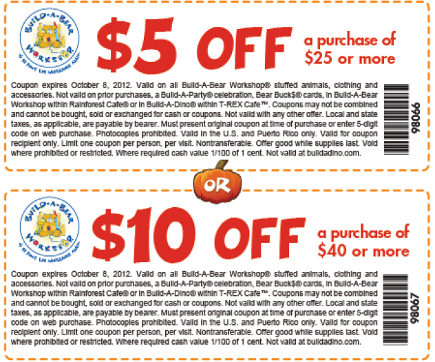 Build-A-Bear Promo Coupon Codes and Printable Coupons