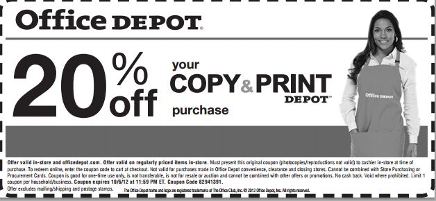 Office Depot: 20% off Copy & Print Printable Coupon