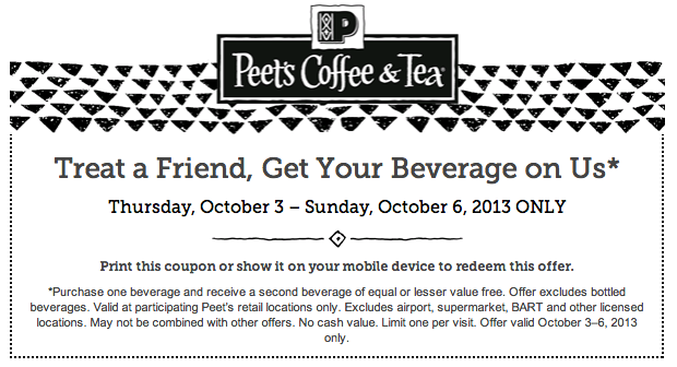 Peet's Coffee & Tea: BOGO Free Beverage Printable Coupon