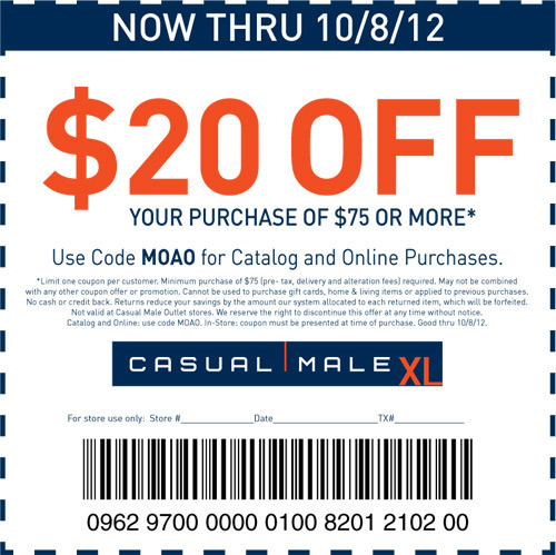 Casual Male XL: $20 off $75 Printable Coupon
