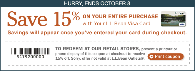LL Bean: 15% off Printable Coupon