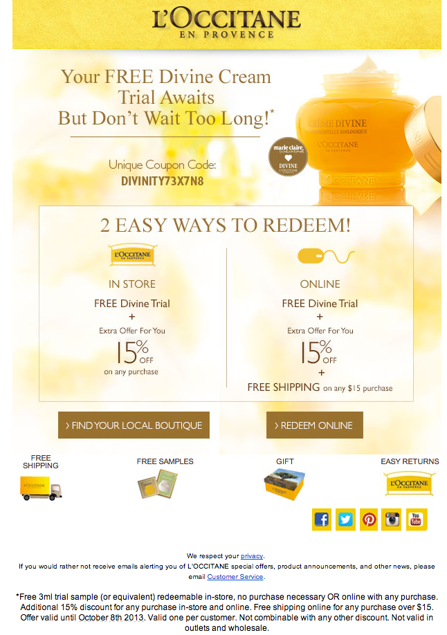 L'Occitane Promo Coupon Codes and Printable Coupons