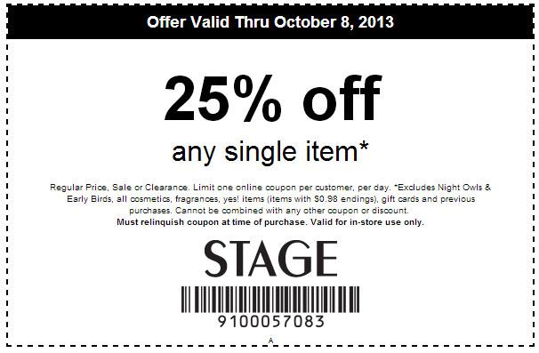Stage Stores: 25% off Item Printable Coupon