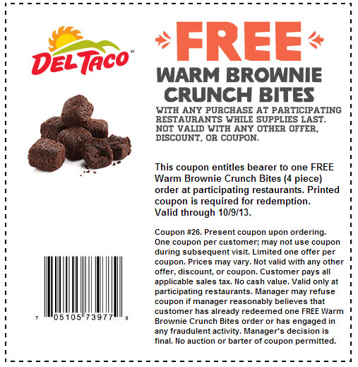 Del Taco: Free Brownie Bites Printable Coupon