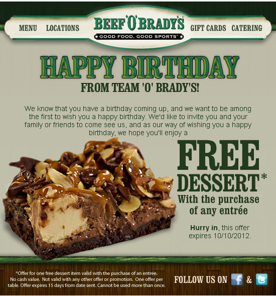 Beef'O'Bradys: Free Dessert Printable Coupon